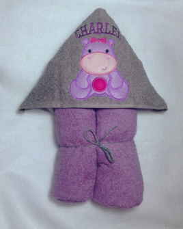 Baby Girl Hippo Hooded Towel